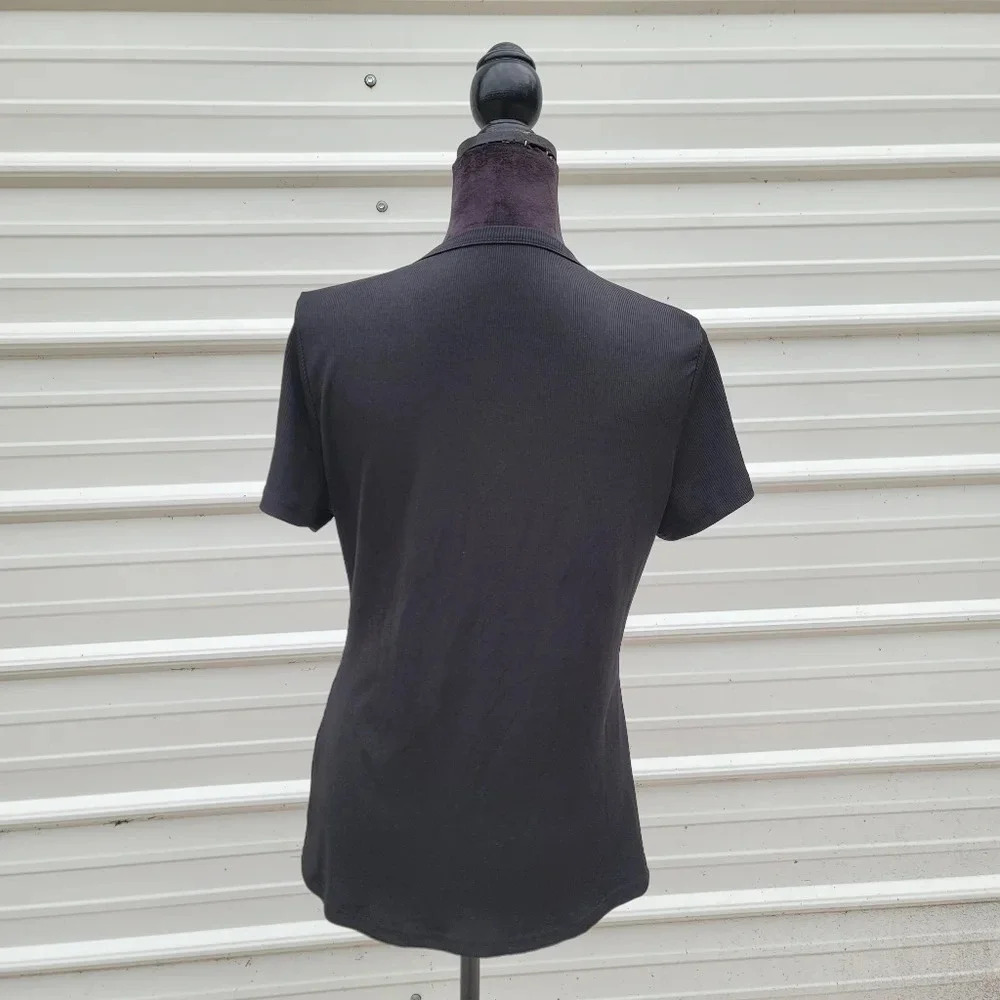 NWOT Women's RB5842 Black Snap Stretch Polyester T-Shirt Ribbed XL - Picture 7 of 7